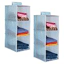 PrettyKrafts 3-Shelf Hanger Closet Hanging Shelves - Clothes Organizer and Storage for Sweater Jeans Shirt - Dorm Wardrobe Nursery - Kids Closet Hanging Accessories | Easy Mount| Arrow Blue,Pack of 2