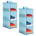 PrettyKrafts 3-Shelf Hanger Closet Hanging Shelves - Clothes Organizer and Storage for Sweater Jeans Shirt - Dorm Wardrobe Nursery - Kids Closet Hanging Accessories | Easy Mount|Dots Blue,Pack of 2