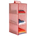 PrettyKrafts 3-Shelf Hanger Closet Hanging Shelves - Clothes Organizer and Storage for Sweater Jeans Shirt - Dorm Wardrobe Nursery Rv Room - Kids Closet Hanging Accessories | Easy Mount|Dots Pink