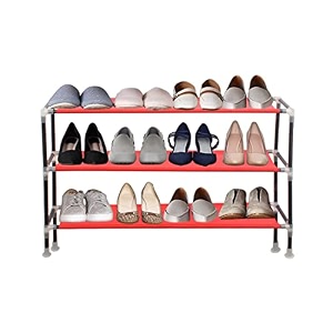 prettykrafts 3-tier stackable shoe rack expandable amp adjustable shoe organizer storage shelfcollapsible shoe rack without cover red