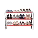 PrettyKrafts 3-Tier Stackable Shoe Rack, Expandable & Adjustable Shoe Organizer Storage Shelf,Collapsible Shoe Rack Without Cover, Red