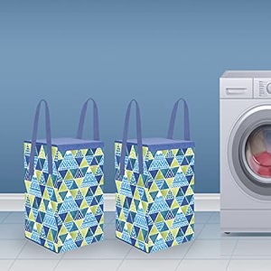 prettykrafts 50l non woven panda printed rectangular foldable large laundry bagbasket with lid amp handles freestanding cloth storage organizer for bedroom 33x33x46cm black set of 2