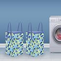 PrettyKrafts 35L Non Woven Trio Printed Rectangular Foldable Large Laundry Bag/Basket With Lid &amp; Handles, Freestanding Cloth Storage Organizer for Bedroom (30x30x40cm, Blue, Set of 2)