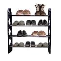 PrettyKrafts 4-Tier Stackable Kaan Shoe Rack, Expandable &amp; Adjustable Shoe Organizer Storage Shelf,Collapsible Shoe Rack Without Cover,Black