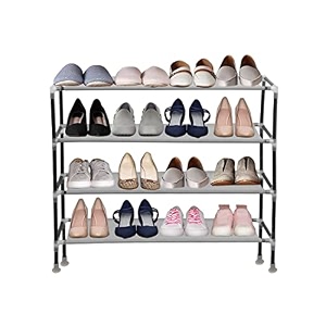 prettykrafts 4-tier stackable shoe rack expandable amp adjustable shoe organizer storage shelfcollapsible shoe rack without cover grey