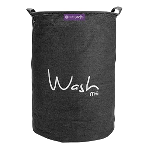 prettykrafts 48l cotton round foldable laundry basketlarge hamper with handle collapsible freestanding clothes hamper storage basket for bedroom dorm 35x35x46cm black set of 1