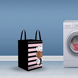prettykrafts 50l non woven panda printed rectangular foldable large laundry bagbasket with lid amp handles freestanding cloth storage organizer for bedroom 33x33x46cm black set of 2