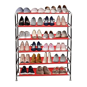 prettykrafts 6-shelf stackable shoe rack expandable amp adjustable shoe organizer storage shelfcollapsible shoe rack without cover for shoeclothesbooks stand storage red
