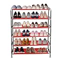 PrettyKrafts 6-Shelf Stackable Shoe Rack, Expandable &amp; Adjustable Shoe Organizer Storage Shelf,Collapsible Shoe Rack Without Cover, for Shoe/Clothes/Books Stand Storage, Red