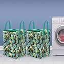 PrettyKrafts 75L Non Woven DoughNut Printed Rectangular Foldable Large Laundry Bag/Basket With Lid &amp; Handles, Freestanding Cloth Storage Organizer for Bedroom (35x35x55cm, Pink, Set of 2)