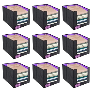 prettykrafts 9 pcs non woven shirt stackercloth organizer for storagecloset amp wardrobe organizer for storagefoldable shirt organizer cloth storage box purple 26x40x26 cm