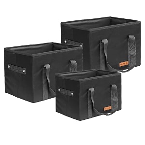 prettykrafts combo pack of 3 cube storage bins baskets for organizing sturdy fabric storage basket cube handles decorative foldable storage baskets for shelves closet nursery toy362728cm-black