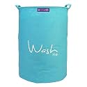 PrettyKrafts 48L Cotton Round Foldable Laundry Basket/Large Hamper With Handle, Collapsible Freestanding Clothes Hamper, Storage Basket for Bedroom, Dorm (35x35x46cm, Peach, Set of 1)