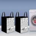 PrettyKrafts 75L Non Woven Printed Rectangular Foldable Large Laundry Bag/Basket With Lid &amp; Handles, Freestanding Cloth Storage Organizer for Bedroom (35x35x55cm, Black, Set of 2)