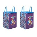 PrettyKrafts 75L Non Woven Elephant Printed Rectangular Foldable Large Laundry Bag/Basket With Lid &amp; Handle, Freestanding Cloth Storage Organizer for Bedroom (36x36x53cm, Purple, Set of 2)