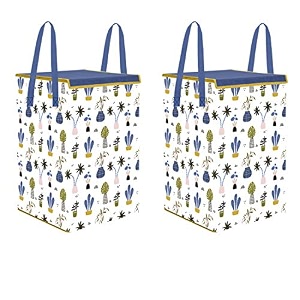 prettykrafts 75l non woven mushroom printed rectangular foldable large laundry bagbasket with lid amp handles freestanding cloth storage organizer for bedroom 37x37x51cm white set of 2