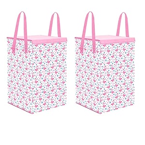 prettykrafts 75l non woven swan printed rectangular foldable large laundry bagbasket with lid amp handles freestanding cloth storage organizer for bedroom 36x36x53cm pink set of 2