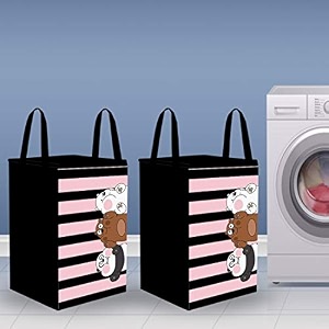 prettykrafts 75l non woven printed rectangular foldable large laundry bagbasket with lid amp handles freestanding cloth storage organizer for bedroom 36x36x53cm multicolour set of 2