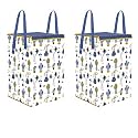PrettyKrafts 75L Non Woven Mushroom Printed Rectangular Foldable Large Laundry Bag/Basket With Lid &amp; Handles, Freestanding Cloth Storage Organizer for Bedroom (37x37x51cm, White, Set of 2)