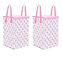 PrettyKrafts 75L Non Woven Swan Printed Rectangular Foldable Large Laundry Bag/Basket With Lid &amp; Handles, Freestanding Cloth Storage Organizer for Bedroom (36x36x53cm, Pink, Set of 2)