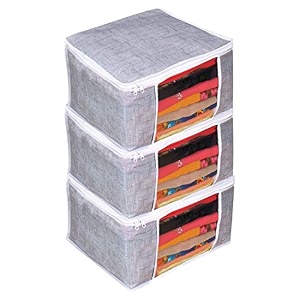 prettykrafts f1294 saree cover set of 3 largejute finishwardrobe organiserclothes bag_grey large standard f1294_jute_grey3