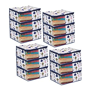 prettykrafts set of 12 non-woven printed foldable saree coverswardrobe organizer with transparent window and zipclothes storage bag for women39s lehenga suit saree amp other accessories mushroom