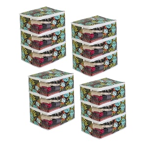 prettykrafts saree cover large with creative prints saree storage cover with zip wardrobe organiser clothes cover amp storagegreen leave set of 12 pcs
