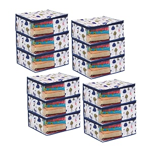 prettykrafts set of 12 non-woven printed foldable saree coverswardrobe organizer with transparent window and zipclothes storage bag for women39s lehenga suit saree amp other accessories mushroom