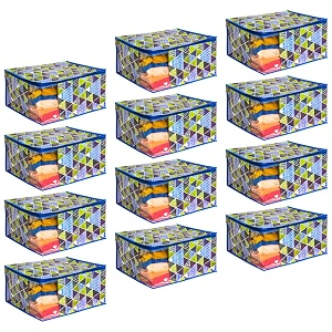 prettykrafts saree cover large with creative prints saree storage bag with zip wardrobe organiser clothes cover amp storage trio blue set of 12 pcs