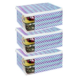 prettykrafts saree cover large with creative prints saree storage bag with zip wardrobe organiser clothes cover amp storage waves red set of 3 pcs