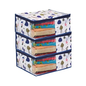 prettykraftssaree cover large with creative prints saree storage bag with zip wardrobe organiser clothes cover amp storagemulti mushroom set of 3 pcs