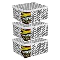 PrettyKrafts Saree Cover Large with Creative Prints, Saree Storage Bag With Zip, Wardrobe Organiser, Clothes Cover &amp; Storage,(Pack of 3) QTR Grey