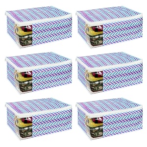 prettykrafts set of 6 non-woven printed foldable saree coverswardrobe organizer with transparent window and zipclothes storage bag for women39s lehenga suit saree amp other accessories arrow blue