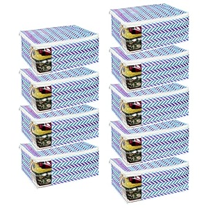 prettykrafts set of 9 non-woven printed foldable saree coverswardrobe organizer with transparent window and zipclothes storage bag for women39s lehenga suit saree amp other accessories diam red