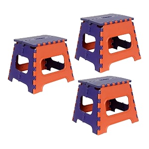 prettykrafts 12 inches super strong folding step stool for adults and kids kitchen stepping stools garden step stool kitchen stool -pack of 3orange