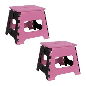prettykrafts 12 inches super strong folding step stool for adults and kids kitchen stepping stools garden step stool kitchen stool -pack of 2pink