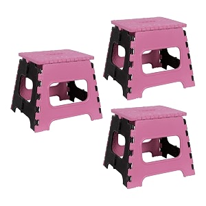 prettykrafts 12 inches super strong folding step stool for adults and kids kitchen stepping stools garden step stool kitchen stool -pack of 3pink