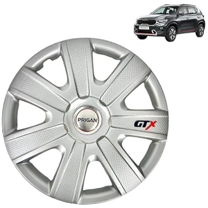 prigan wheel cover for kia sonet silver wheel cover 1634 for kia sonet set of 4 pcs press fitting model name- gtx silver 16