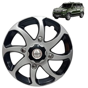 prigan wheel cover for mahindra bolero neo 15 inch black silver wheel cap available in 15 inch set of 4 pcs press fitting model- bolero reverse-15