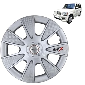 prigan wheel cover for mahindra scorpio old 15 inch silver wheel cap available in 1213141516 inch set of 4 pcs press fitting model- gtx silver-15