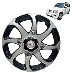prigan wheel cover for mahindra scorpio old 15 inch black silver wheel cap available in 15 inch set of 4 pcs press fitting model- bolero reverse-15