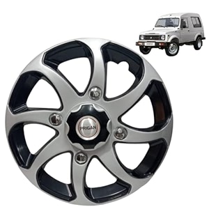 prigan wheel cover for maruti suzuki gypsy 15 inch black silver wheel cap available in 15 inch set of 4 pcs press fitting model- bolero reverse-15