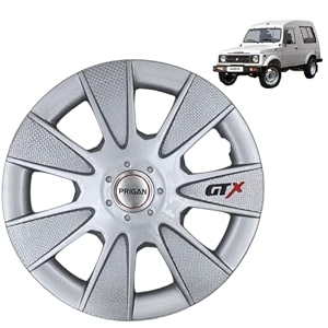 prigan wheel cover for maruti suzuki gypsy 15 inch silver wheel cap available in 1213141516 inch set of 4 pcs press fitting model- gtx silver-15