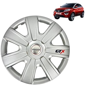 prigan wheel cover for nexon silver wheel cover 1634 for tata nexon set of 4 pcs press fitting model name- gtx silver 16