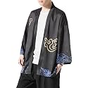 PRIJOUHE Men's Japanese Kimono Robe Jacket 3/4 Sleeve Open Front Yukata