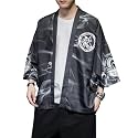 PRIJOUHE Men's Japanese Kimono Robe Jacket 3/4 Sleeve Open Front Yukata