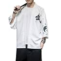 PRIJOUHE Men's Japanese Kimono Robe Jacket 3/4 Sleeve Open Front Yukata