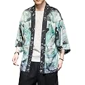 PRIJOUHE Men's Japanese Kimono Robe Jacket 3/4 Sleeve Open Front Yukata