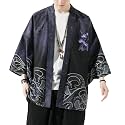 PRIJOUHE Men's Japanese Kimono Robe Jacket 3/4 Sleeve Open Front Yukata