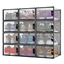 Primalite Crystal Clear Stackable Shoe Storage Box- 12 Pack,Plastic Rectangular Foldable Rack Stand Container For Closet|Fits Shoes,Flats,Sneakers,Sandals,Heels,High Tops-Upto Uk:11|Us:12,Cobalt Blue